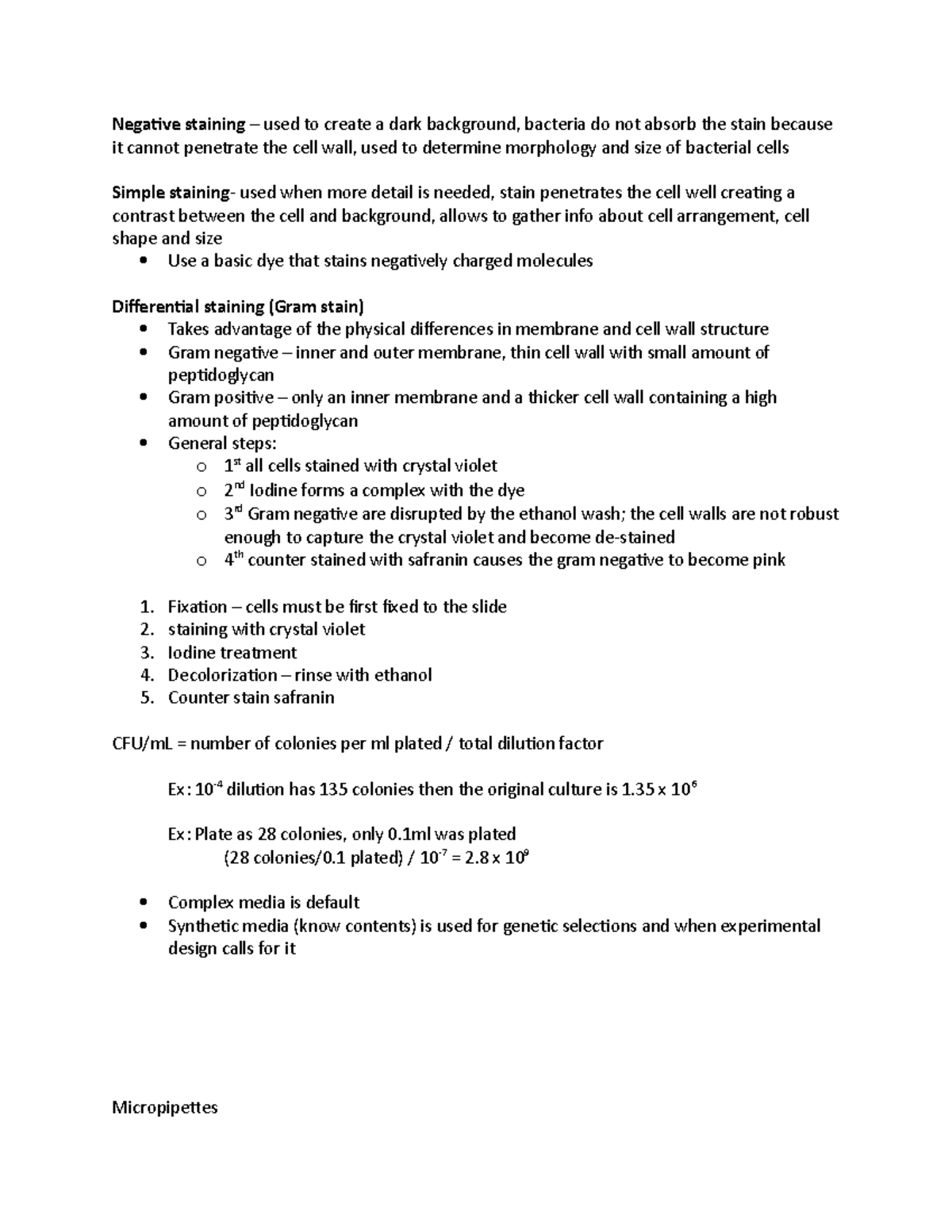 Lab Exam 1 Notes - Lab Exam 1 Review - Negative Staining – Used To 