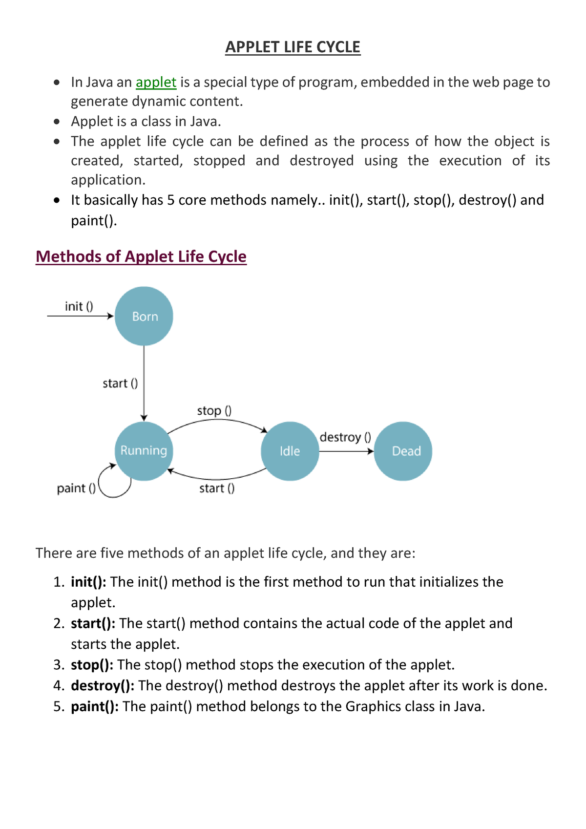 Applet LIFE Cycle - APPLET LIFE CYCLE • In Java An Applet Is A Special ...