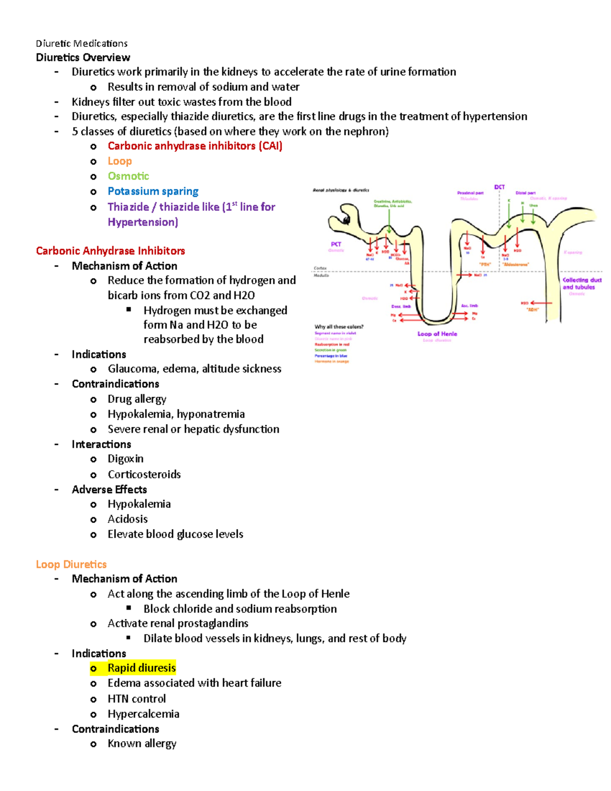 Diuretics notes - Diuretics Overview - Diuretics work primarily in the ...