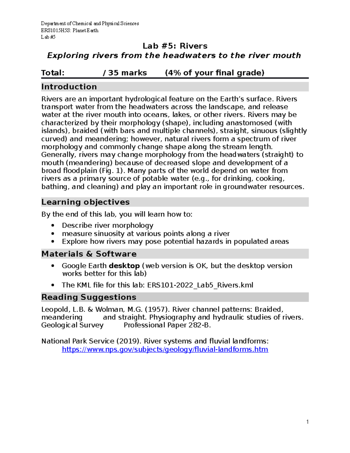 ERS101 H5S Winter 2022 Lab5 Rivers final - ERS1015H5S: Planet Earth Lab ...