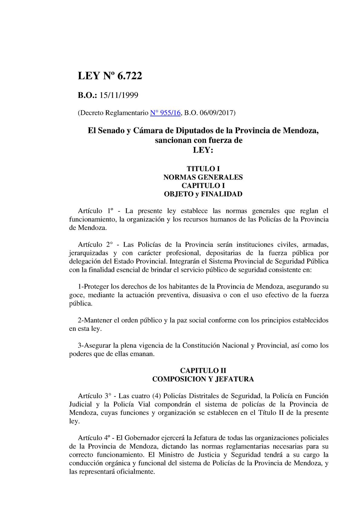 LEY-6722 - Ley De La Policia De Mendoza - LEY Nº 6. B.: 15/11/ (Decreto ...