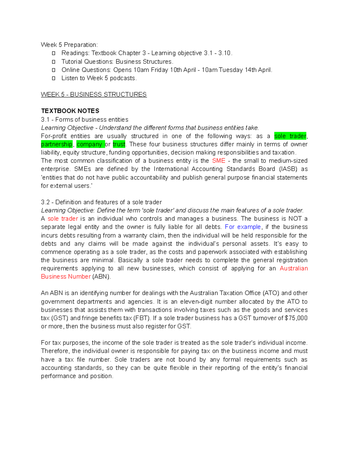 Week 5 - Business Structures - Week 5 Preparation: 🐀 Readings: Textbook ...