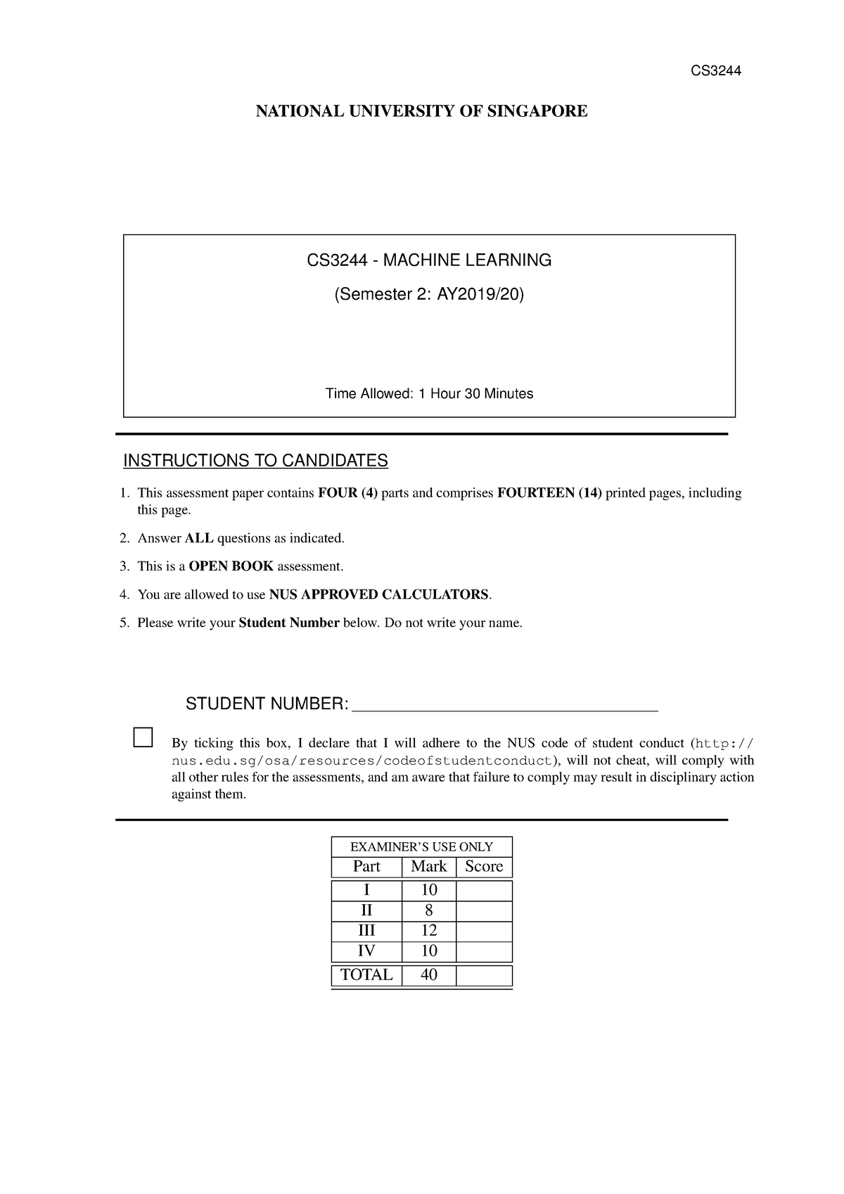 1920SEM2-CS3244 - Final Exam - NATIONAL UNIVERSITY OF SINGAPORE CS3244 ...