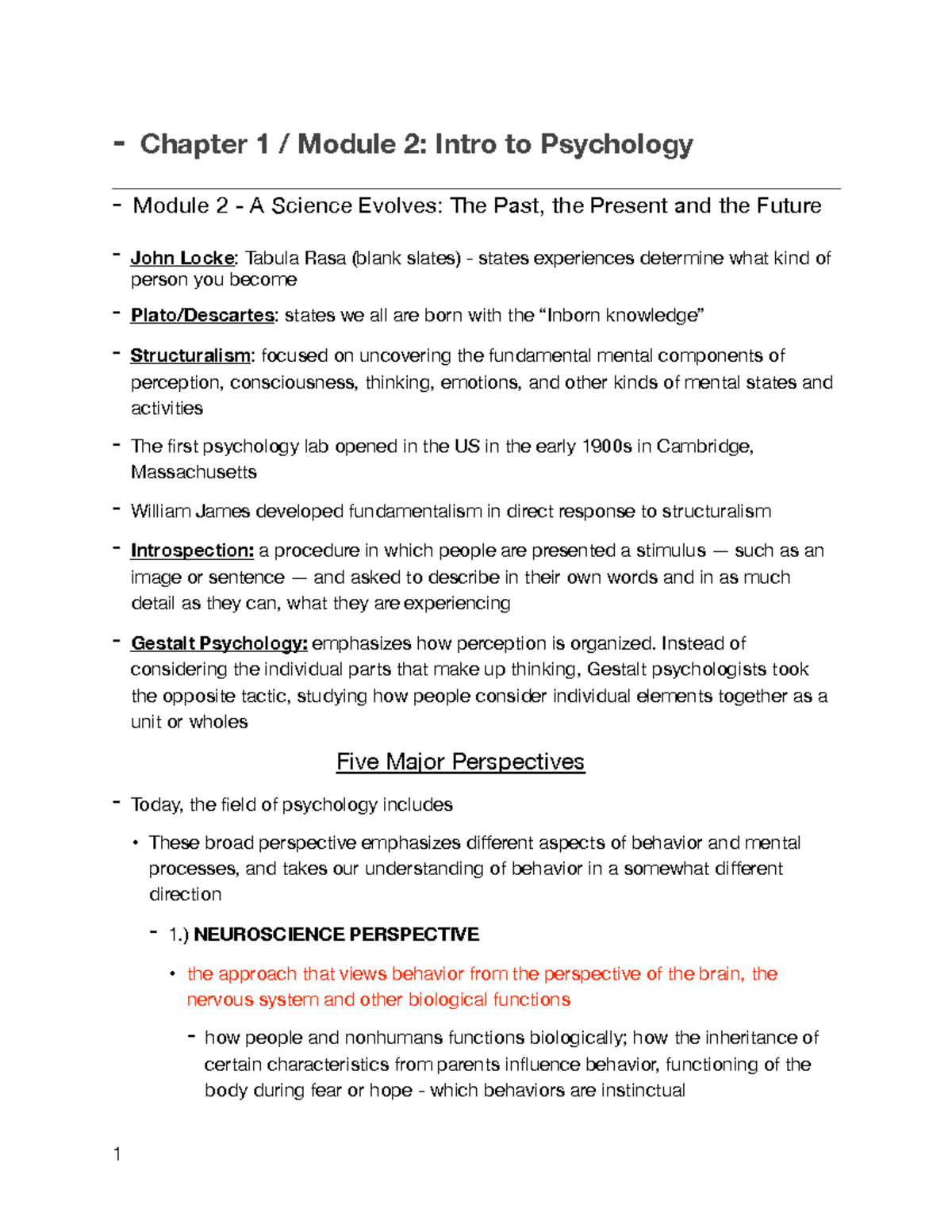 Chapter 1 : Module 2 - Intro To Psychology - Chapter 1 / Module 2 ...