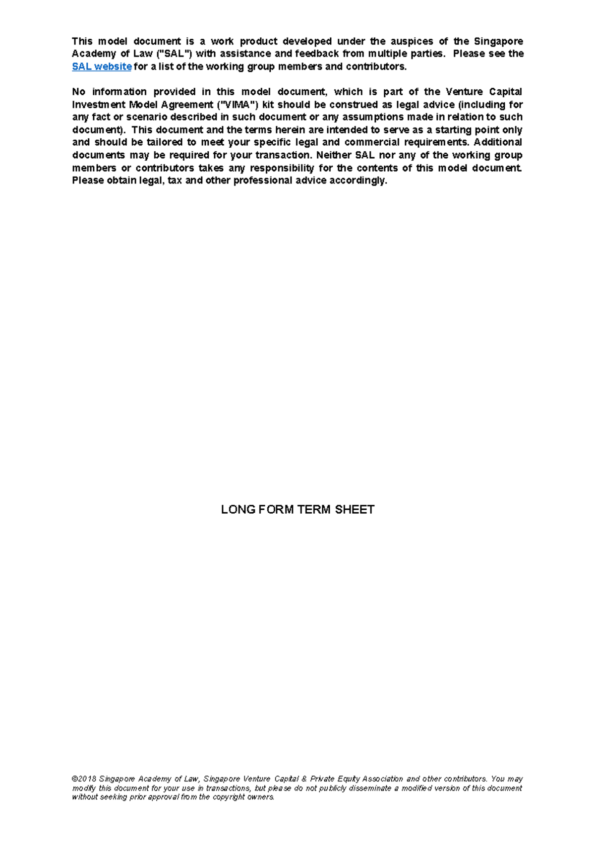 Model Long Form Term Sheet - This model document is a work product ...