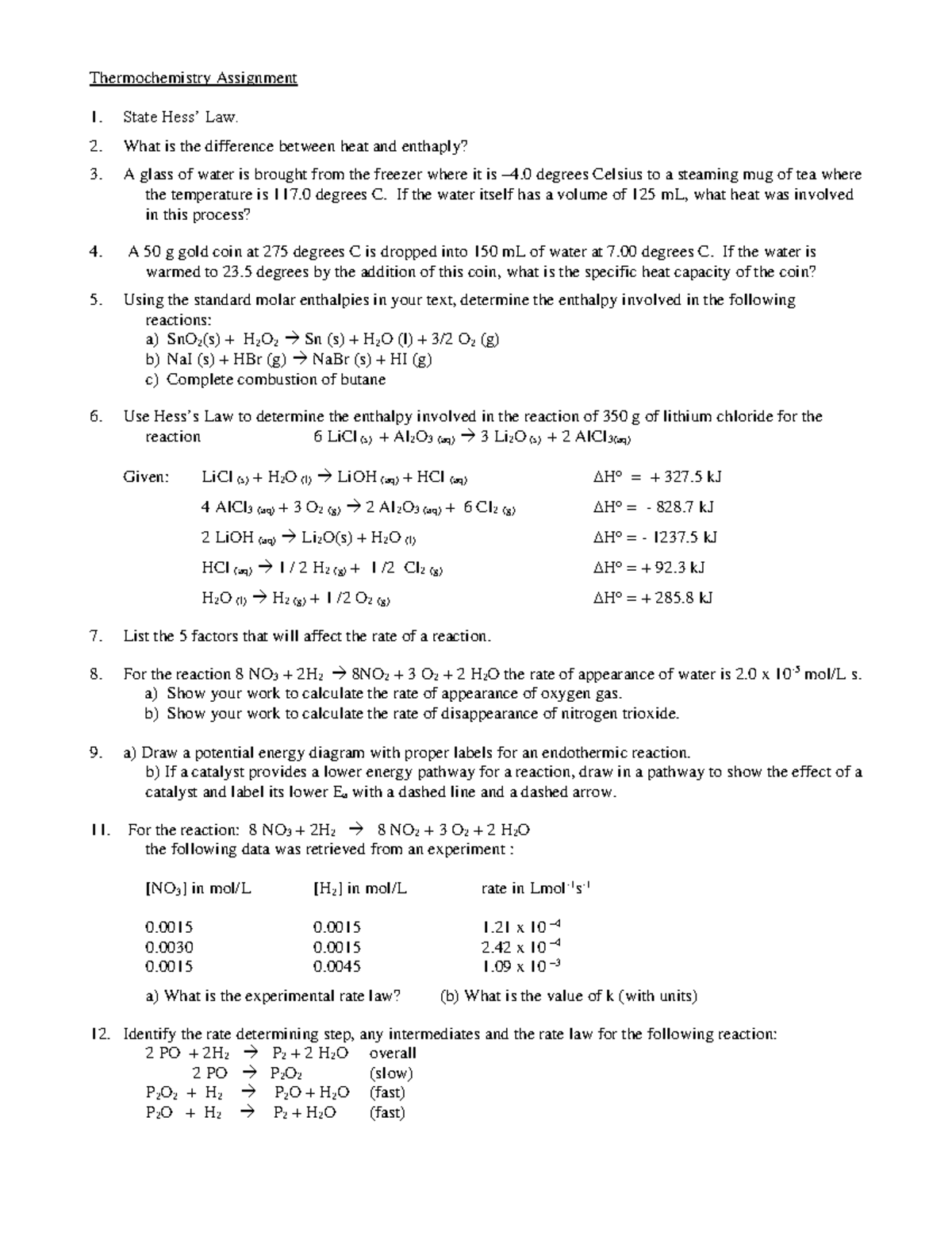 Thermochemistry - Unit Assignment - Thermochemistry Assignment 1. State 