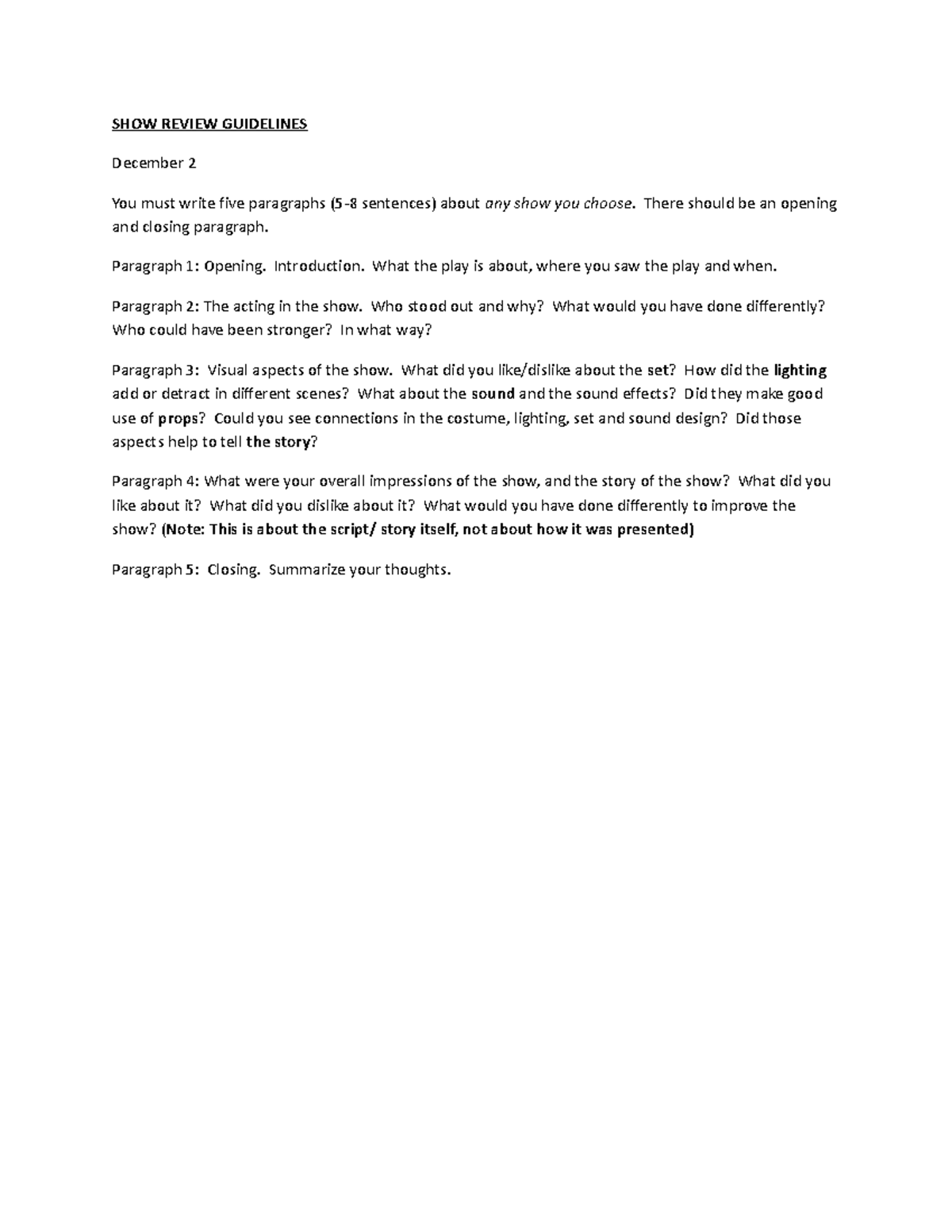 SHOW Review Guidelines SHOW REVIEW GUIDELINES December 2 You must