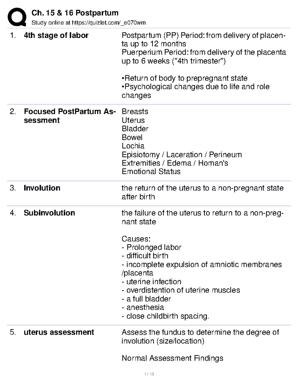 Mp quizlet postpartum ch 15 16 Study online at quizlet/_e070wm 4 th