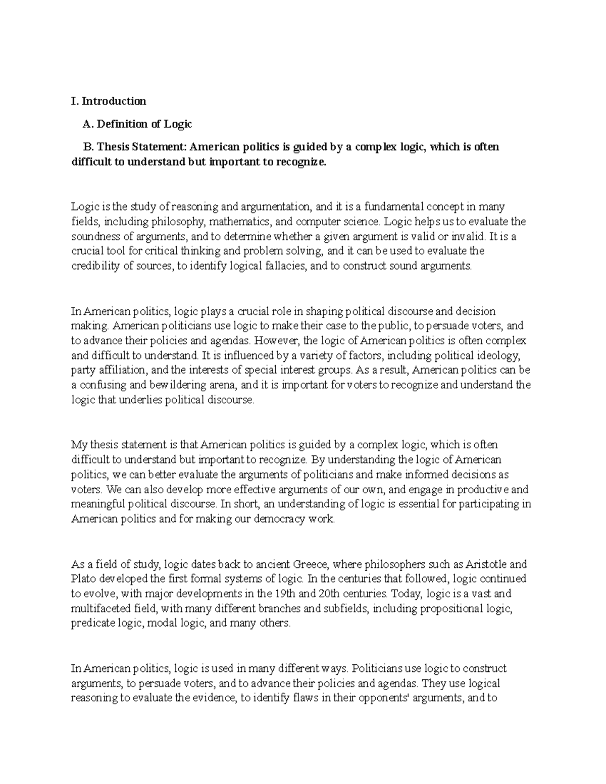 Notes on the logic of american politics I. Introduction A. Definition