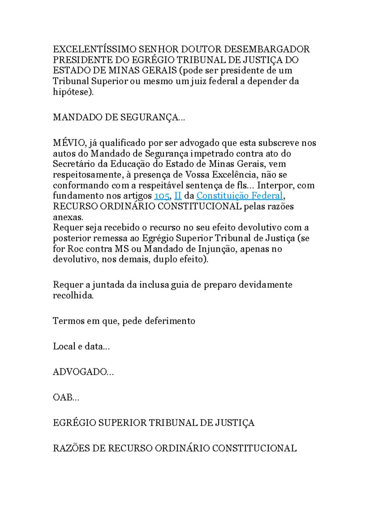 Modelo-de-roc - Conteúdo prático - EXCELENTÍSSIMO SENHOR DOUTOR ...