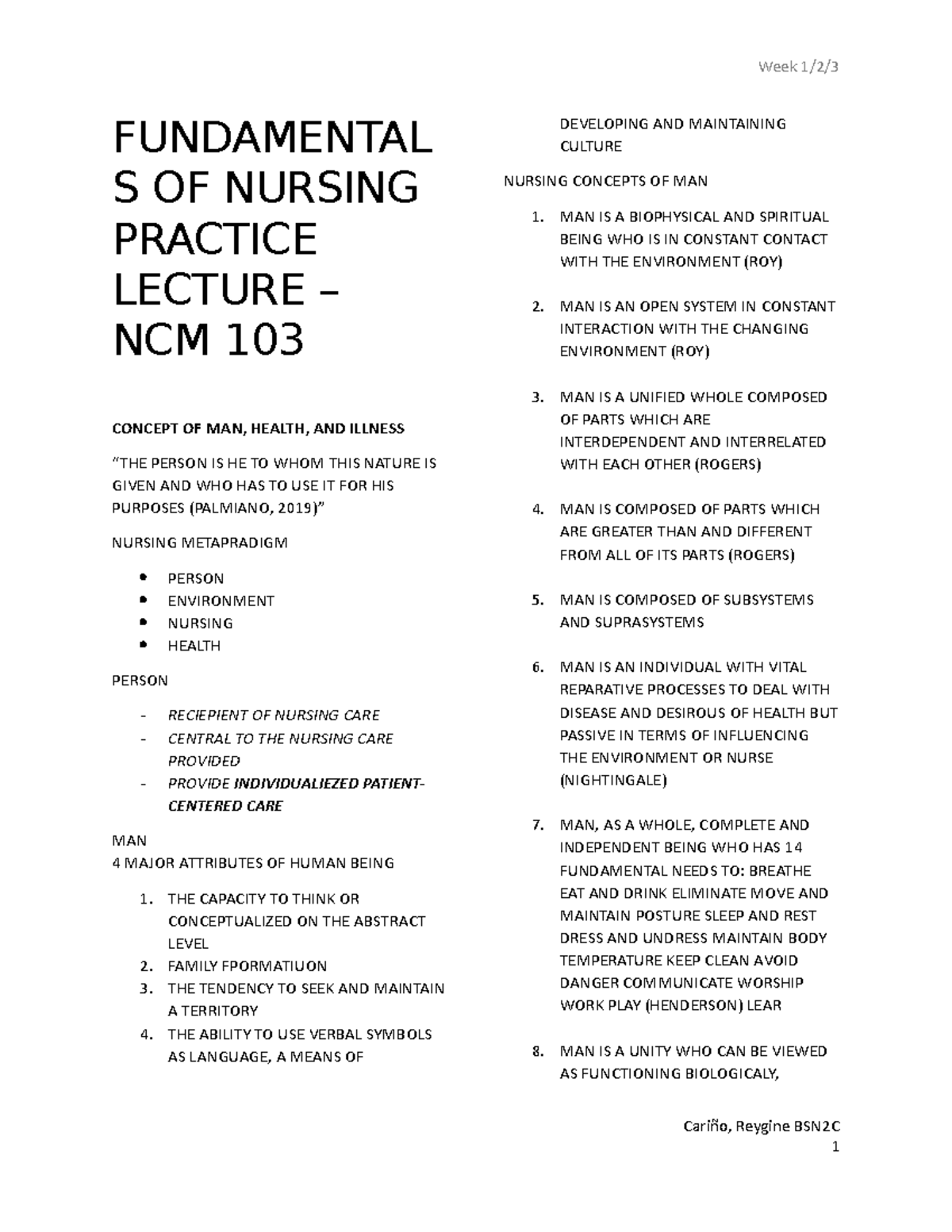 Fundamentals OF Nursing Practice Lecture - FUNDAMENTAL S OF NURSING ...