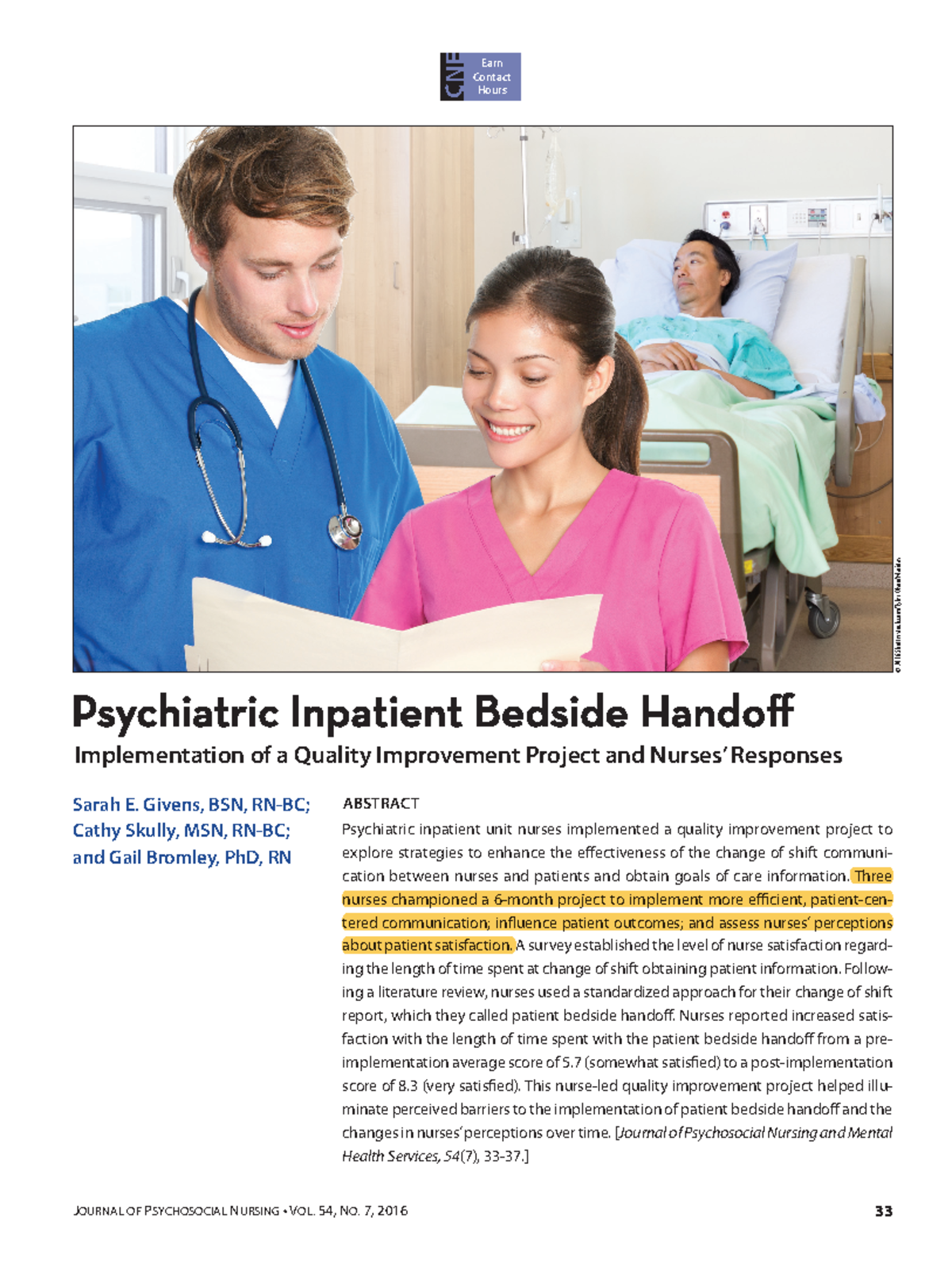 Psychiatric inpatient bedside handoff - Implementation of a Quality ...