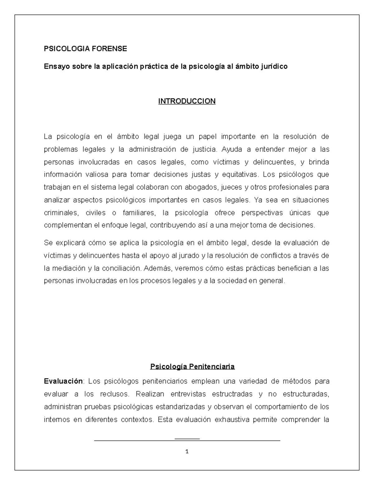 Ensayo sobre la aplicación práctica de la psicología al ámbito jurídico ...