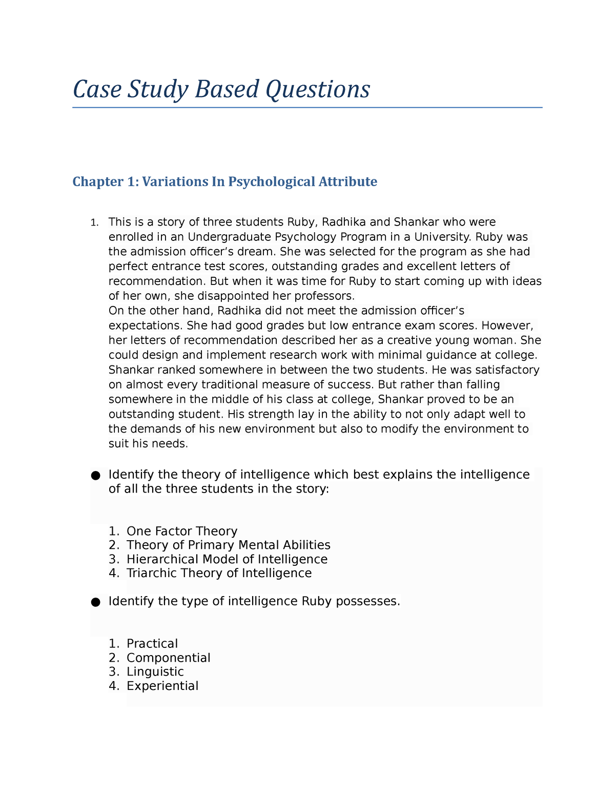 case study based questions in psychology