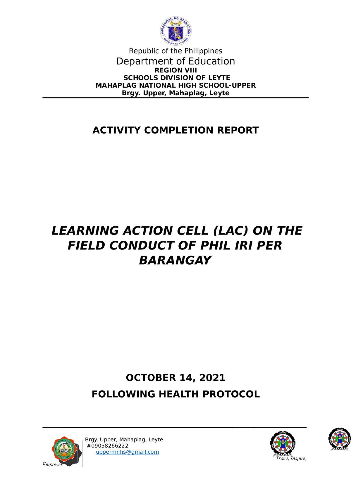 ACR PHIL IRI - Department Of Education REGION VIII SCHOOLS DIVISION OF ...