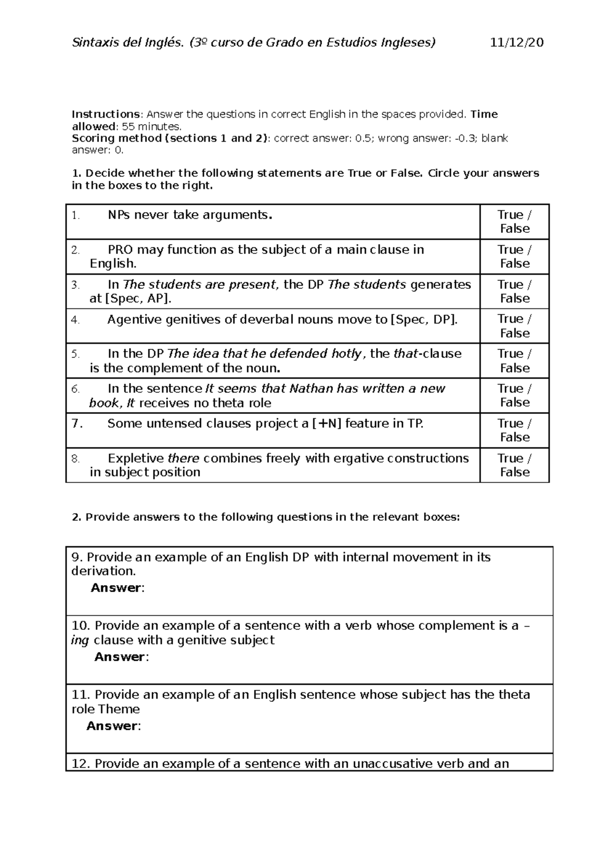 Mock text sintaxis2 mock exam Sintaxis del Inglés. (3º curso de