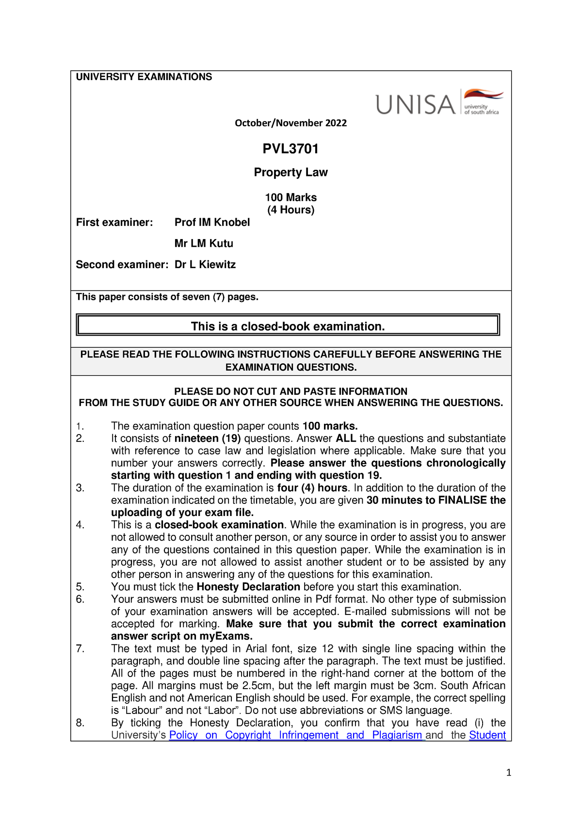 PVL3701 Oct 2022 Examination paper - UNIVERSITY EXAMINATIONS October ...