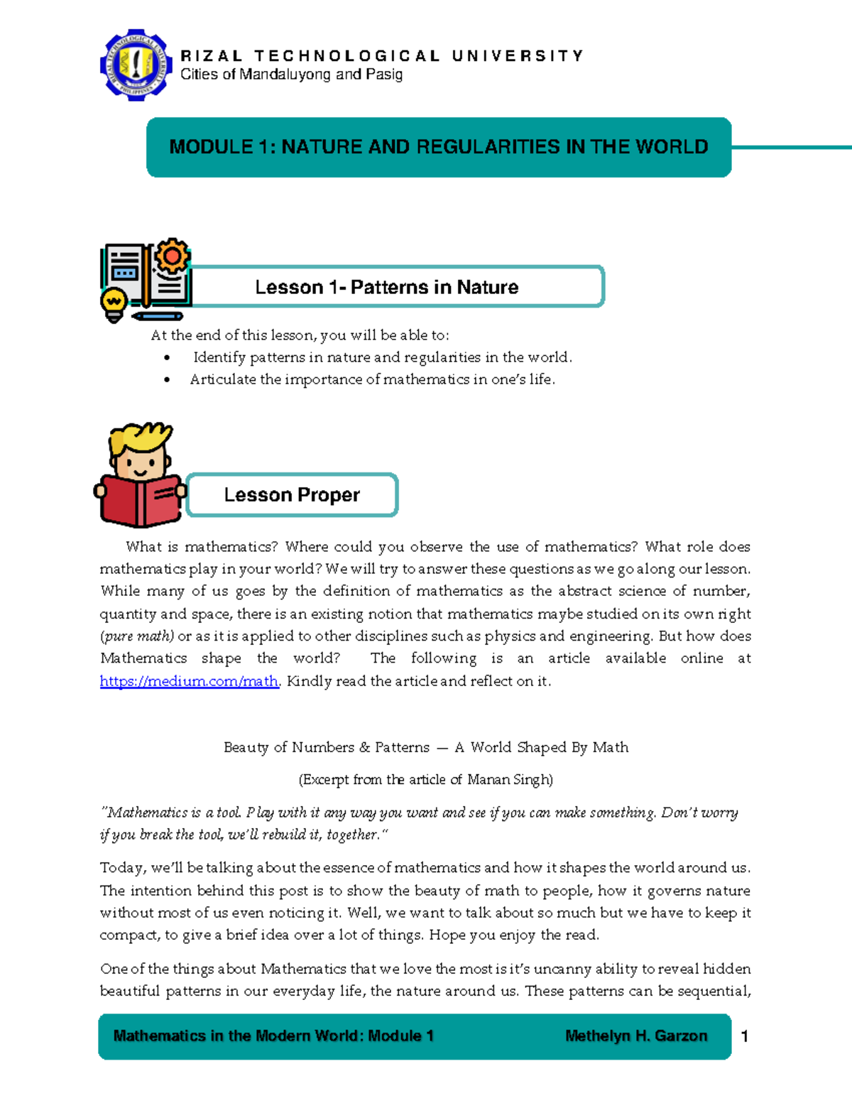 problem solving with patterns mathematics in the modern world