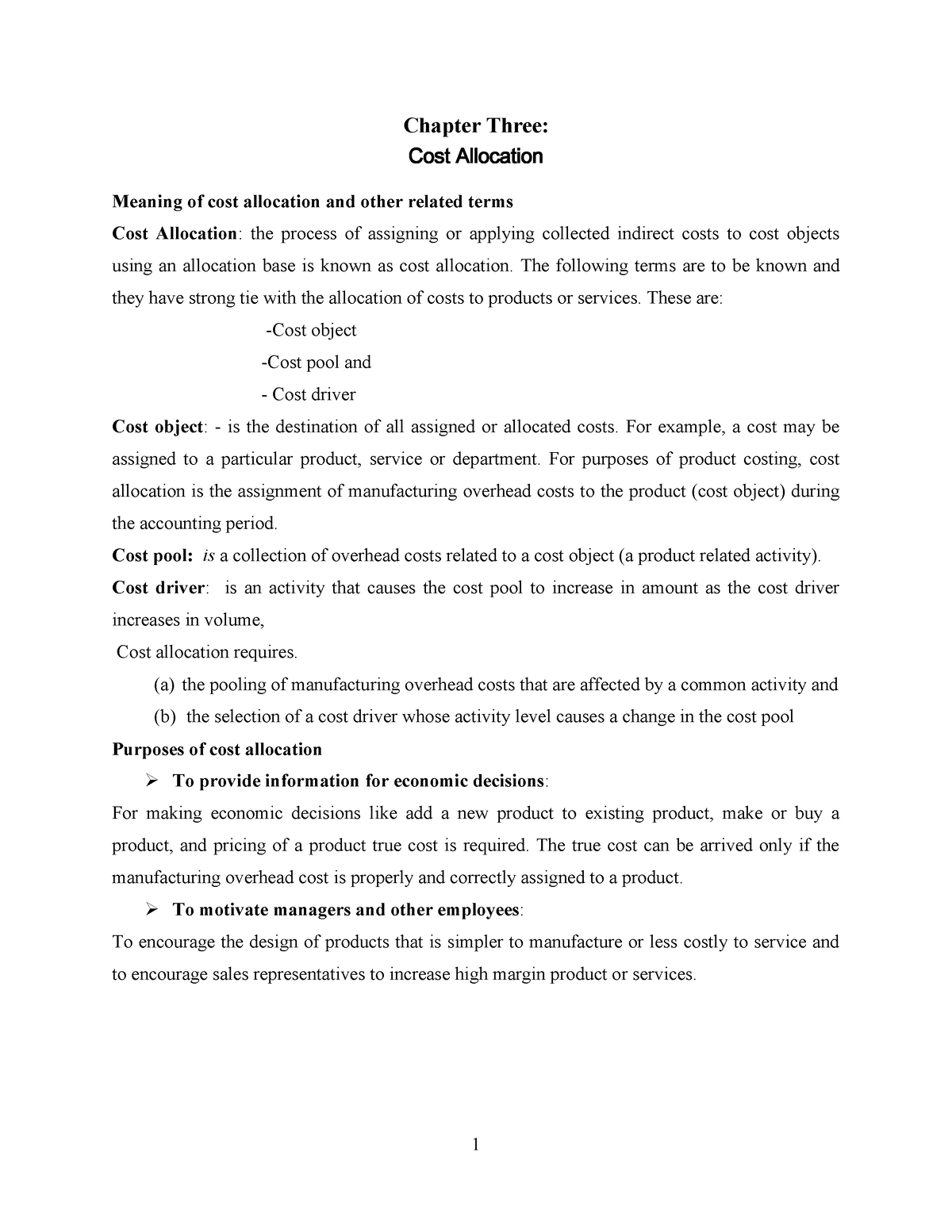 Cost I CH 3 - Cost Management I - Chapter Three: Cost Allocation ...