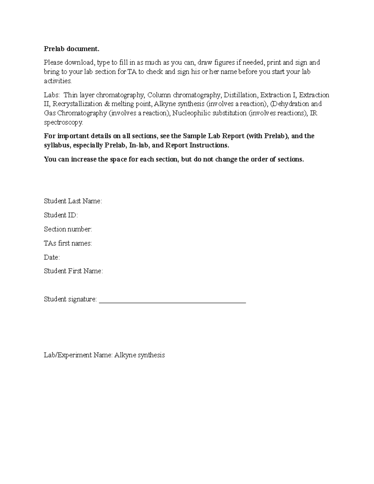 Alkyne synthesis prelab - Prelab document. Please download, type to ...