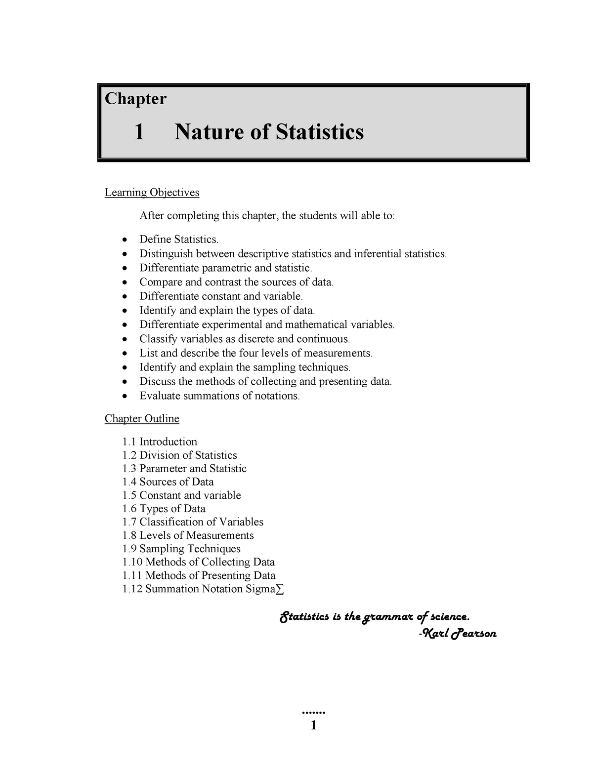 EDA Module 1 Nature Of Statistics With Assessment - ....... 1 Learning ...