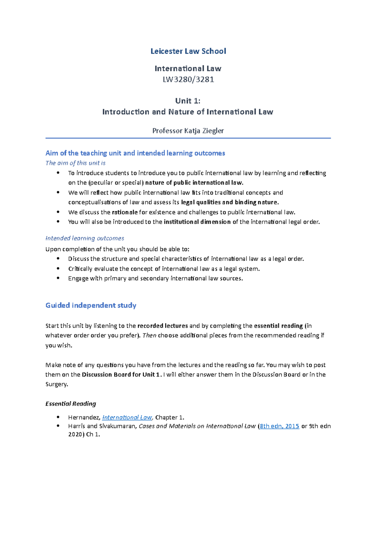 Unit 1 Introduction and Nature Workpackage - Leicester Law School ...