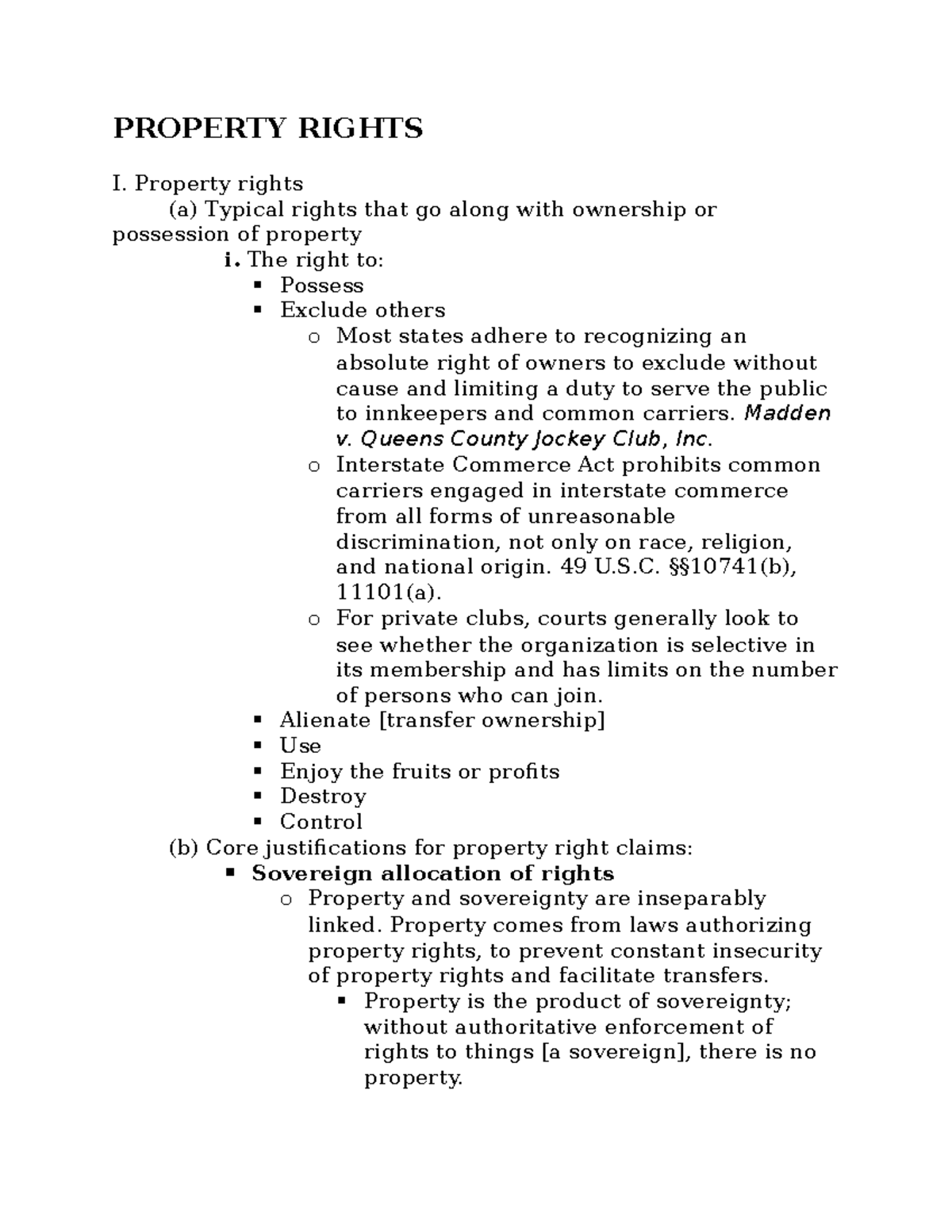Property outline - PROPERTY RIGHTS I. Property rights (a) Typical ...
