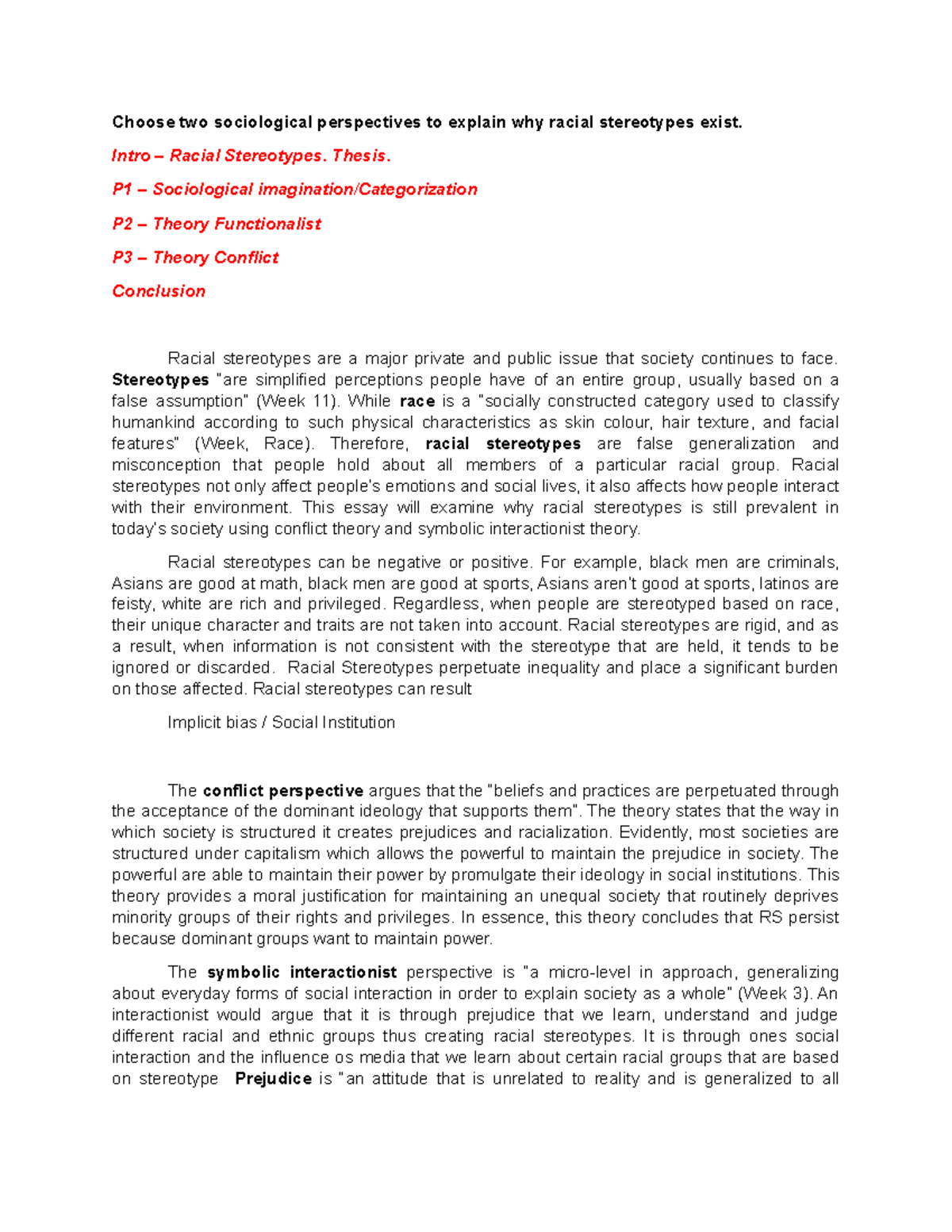 Final Exam - Racial stereotype - Choose two sociological perspectives ...