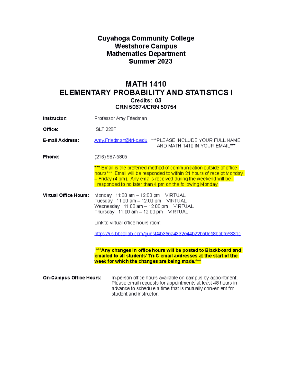 MATH 1410 Syllabus Summer 2023 - Cuyahoga Community College Westshore ...