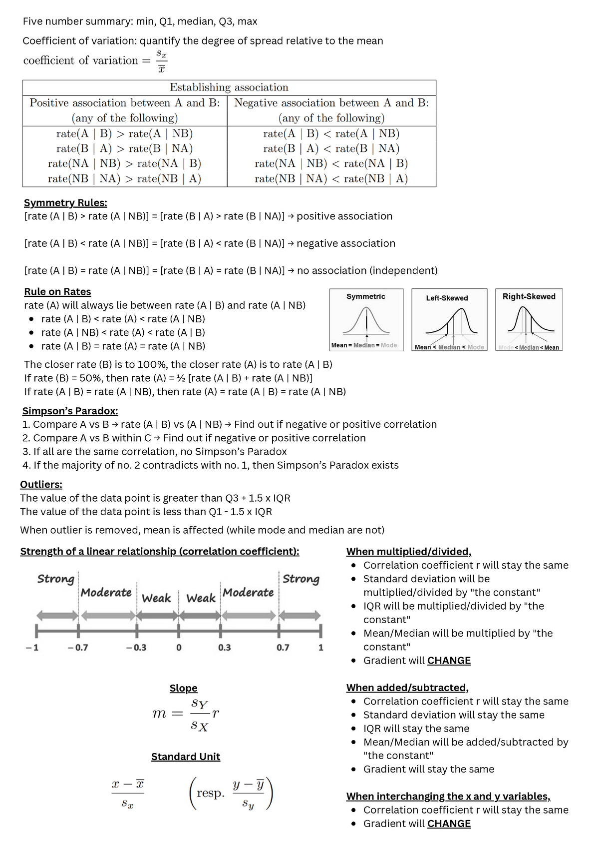 GEA1000 Cheatsheet Final Exam - Five Number Summary: Min, Q1, Median ...