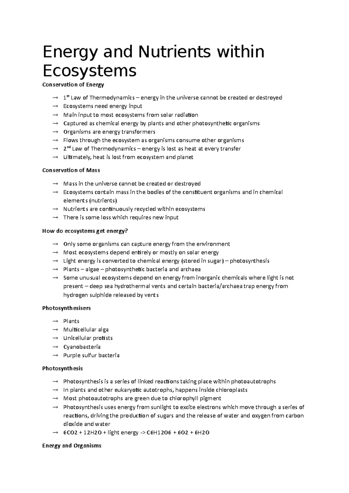 Energy and Nutrients within Ecosystems Energy and Nutrients within