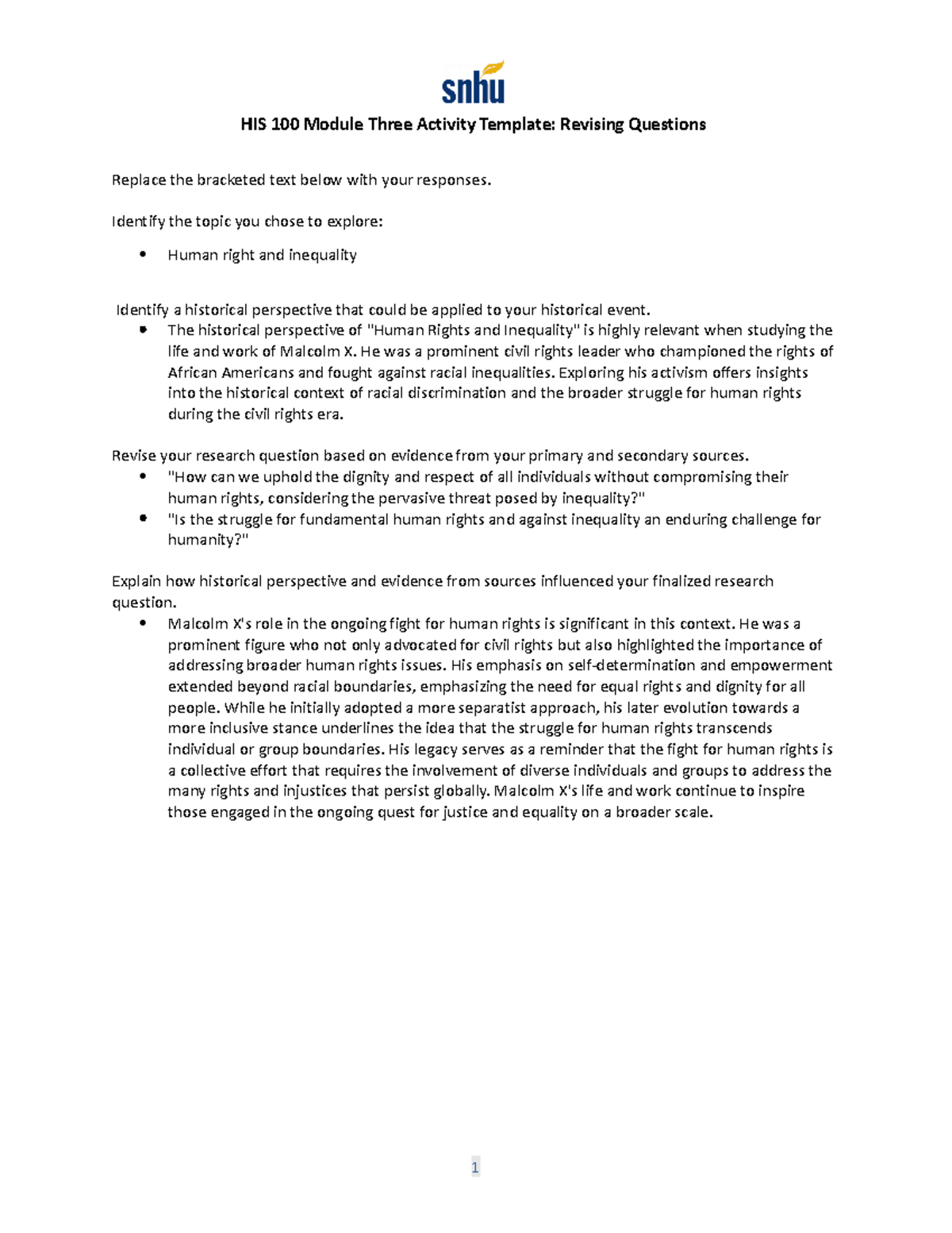 HIS 100 Module Three Activity Revising Questions Template 2 - HIS 100 ...