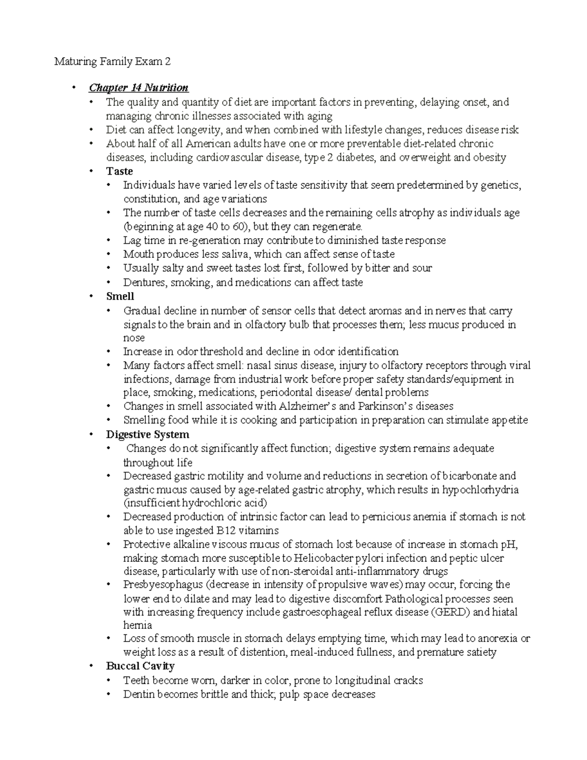 Mat fam exam 2 copy notes Maturing Family Exam 2 Chapter 14 Nutrition The quality and