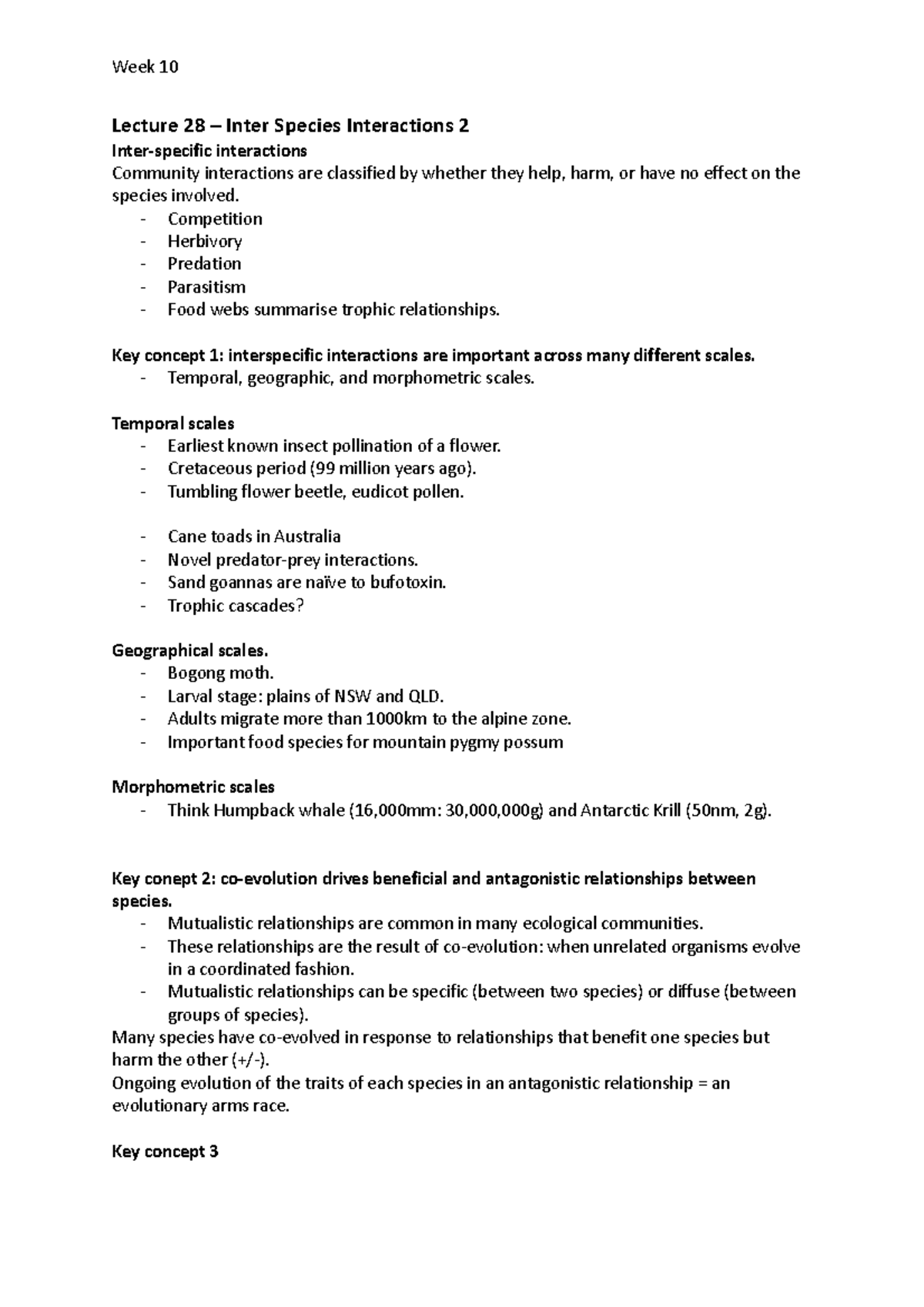 Week 10 - Lecture Notes - Lecture 28 – Inter Species Interactions 2 ...