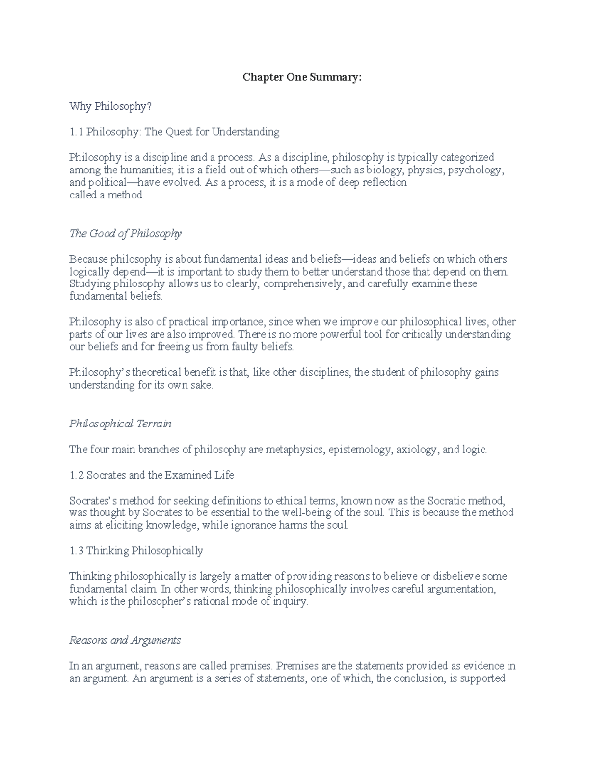 PHI 1104 - Summary Living Philosophy - Chapter One Summary: Why ...