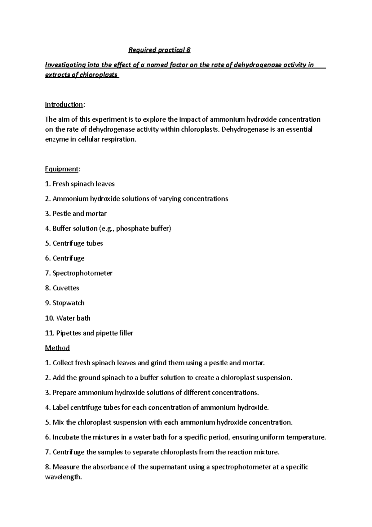 Required Practical 8 - Good Writer - Required Practical 8 Investigating 