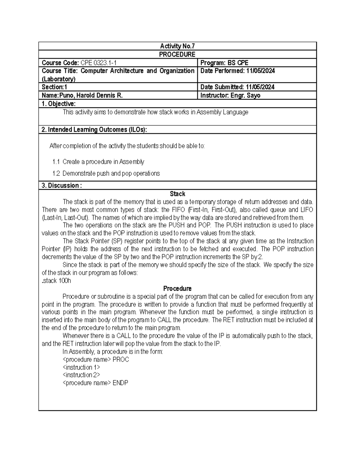 Activity No 7 Procedure - Activity No. 7 PROCEDURE Course Code: CPE ...