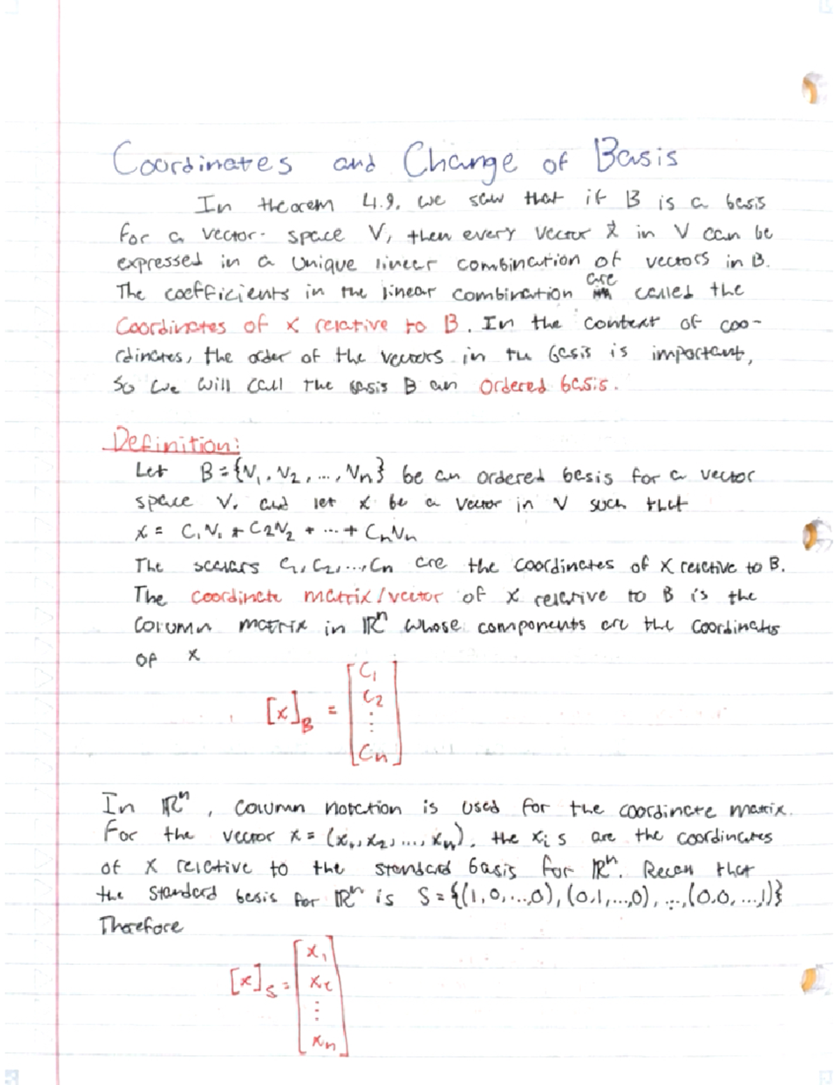 Coordinates and Change of Basis - MATH 2360 - Studocu