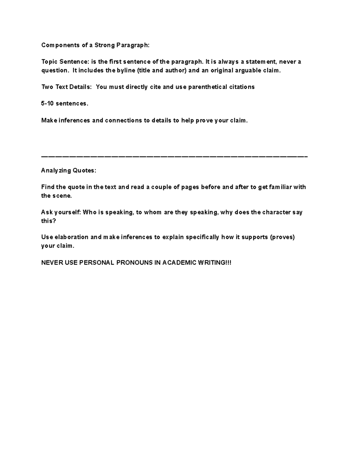 Components of a Strong Paragraph - Google Docs - Components of a Strong ...