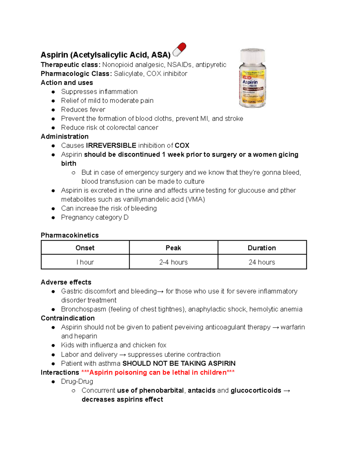 CH18 Drug for the Control Pain3 Aspirin (Acetylsalicylic Acid, ASA) Therapeutic class