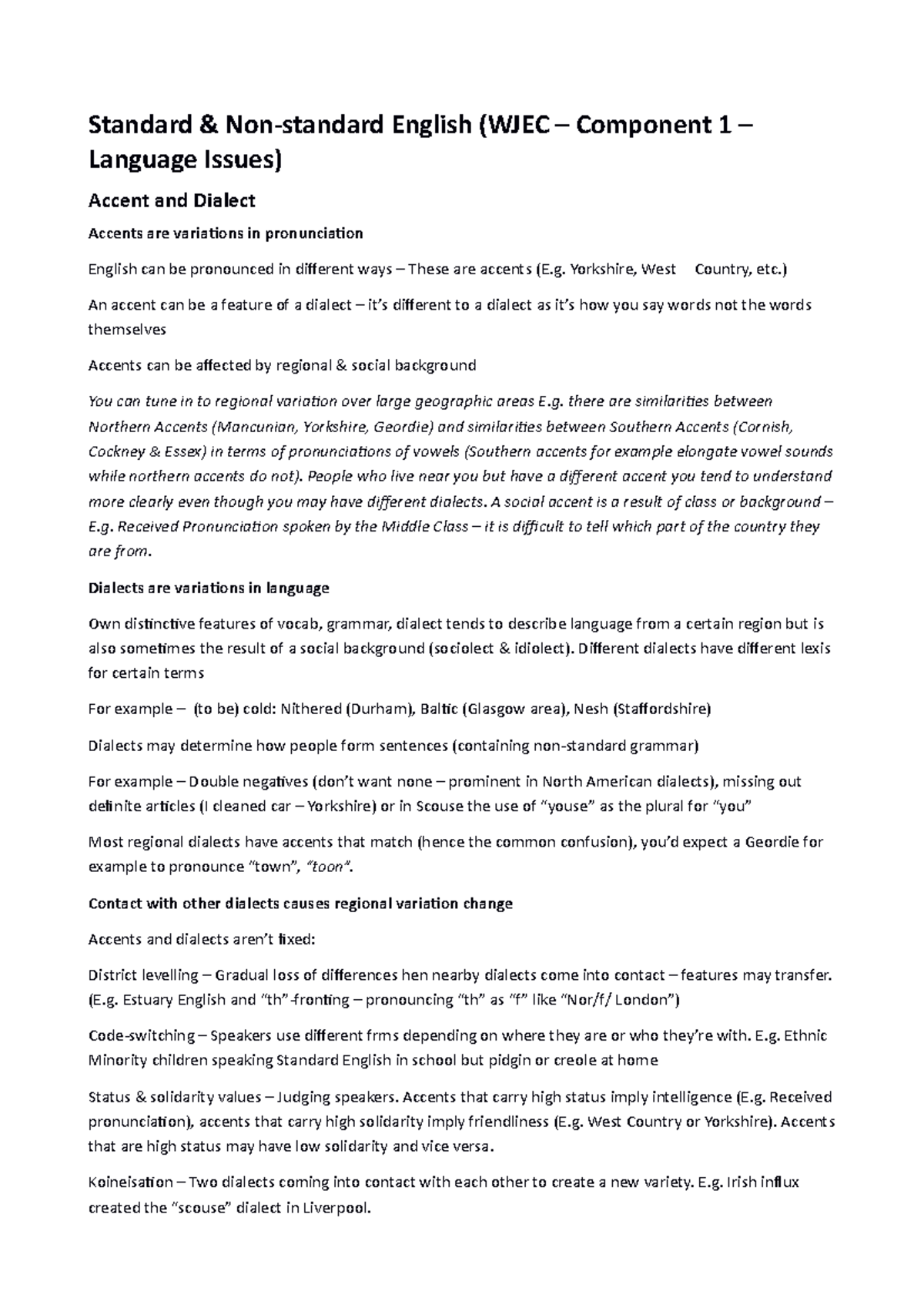 Standard Non Standard English Standard & Nonstandard English (WJEC