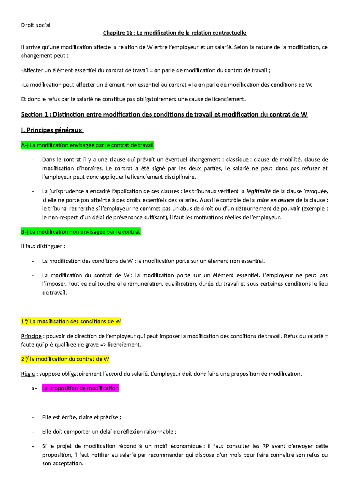 Chap 16 Docx - CM Modification Du Contrat De Travail - Chapitre 16 : La ...