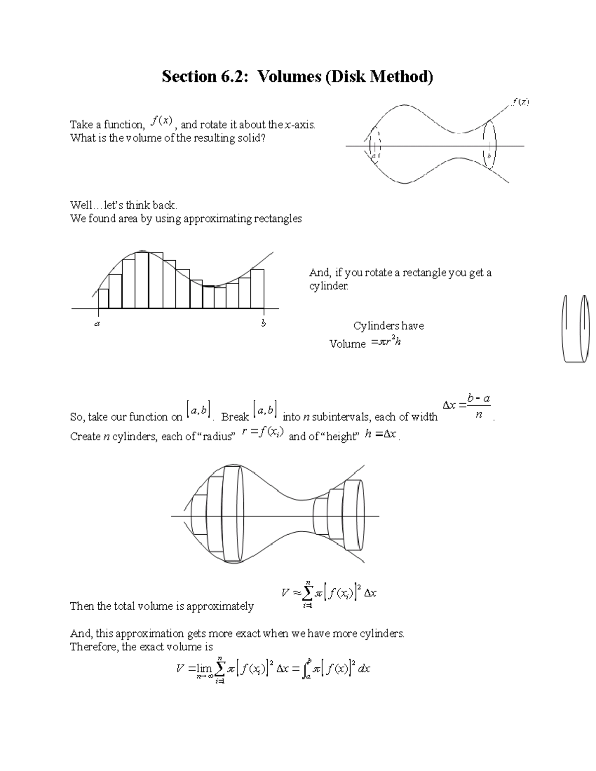 Section 6 - exam review - Section 6: Volumes (Disk Method) Take a ...