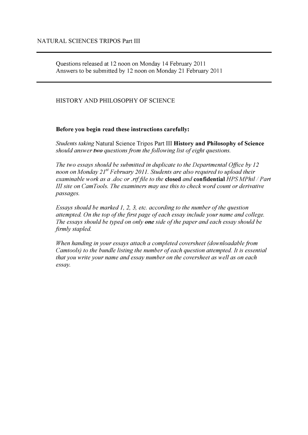 Exam 2011, Questions - NATURAL SCIENCES TRIPOS Part III Questions ...