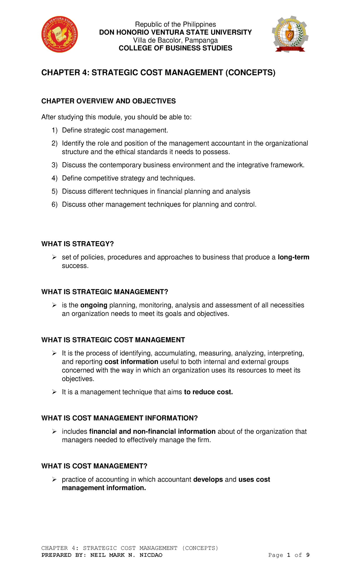Chapter 4 - Strategic COST Management ( Concept) - Republic of the ...