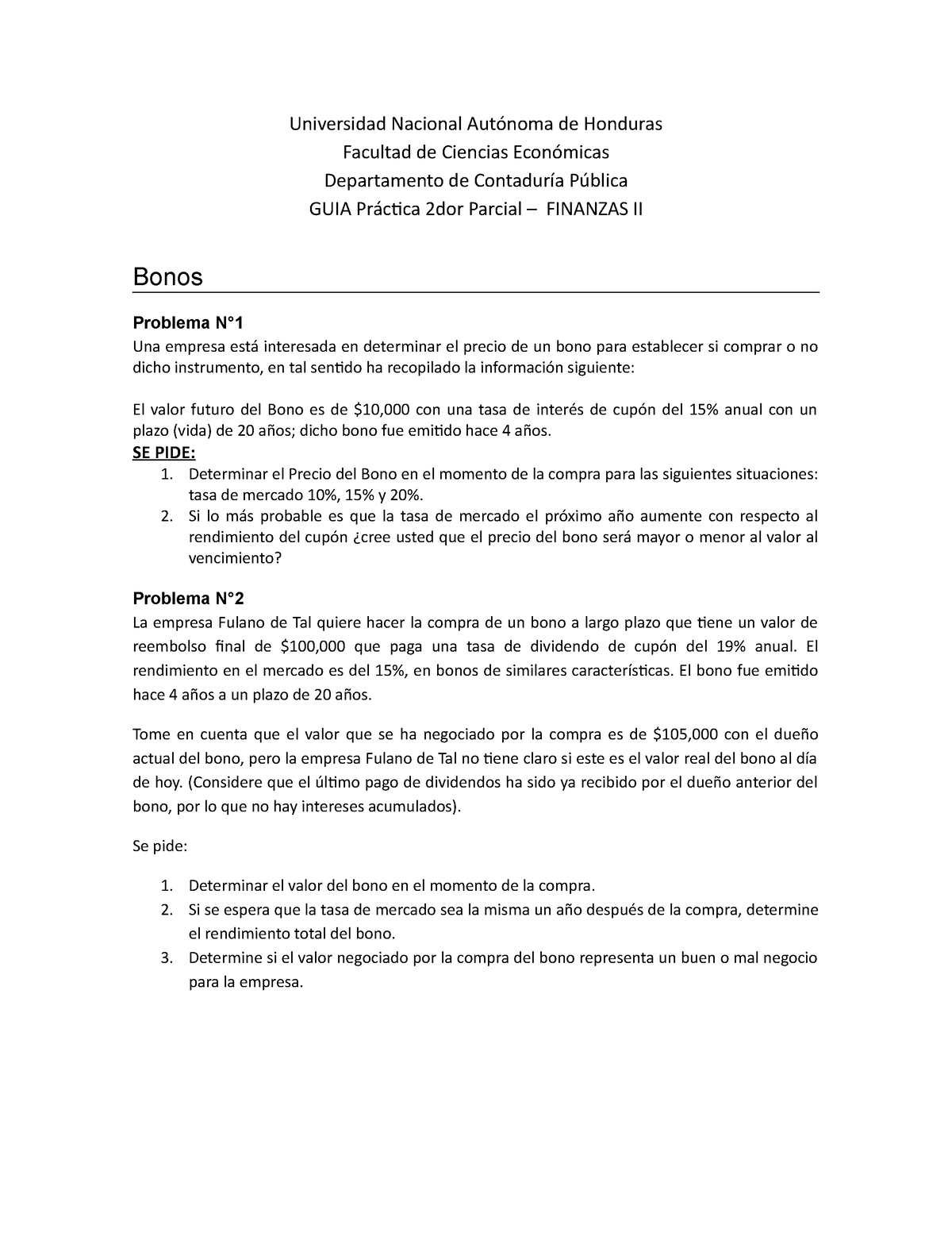 GUIA Ejercicios Segundo Parcial Finanzas II - Universidad Nacional ...