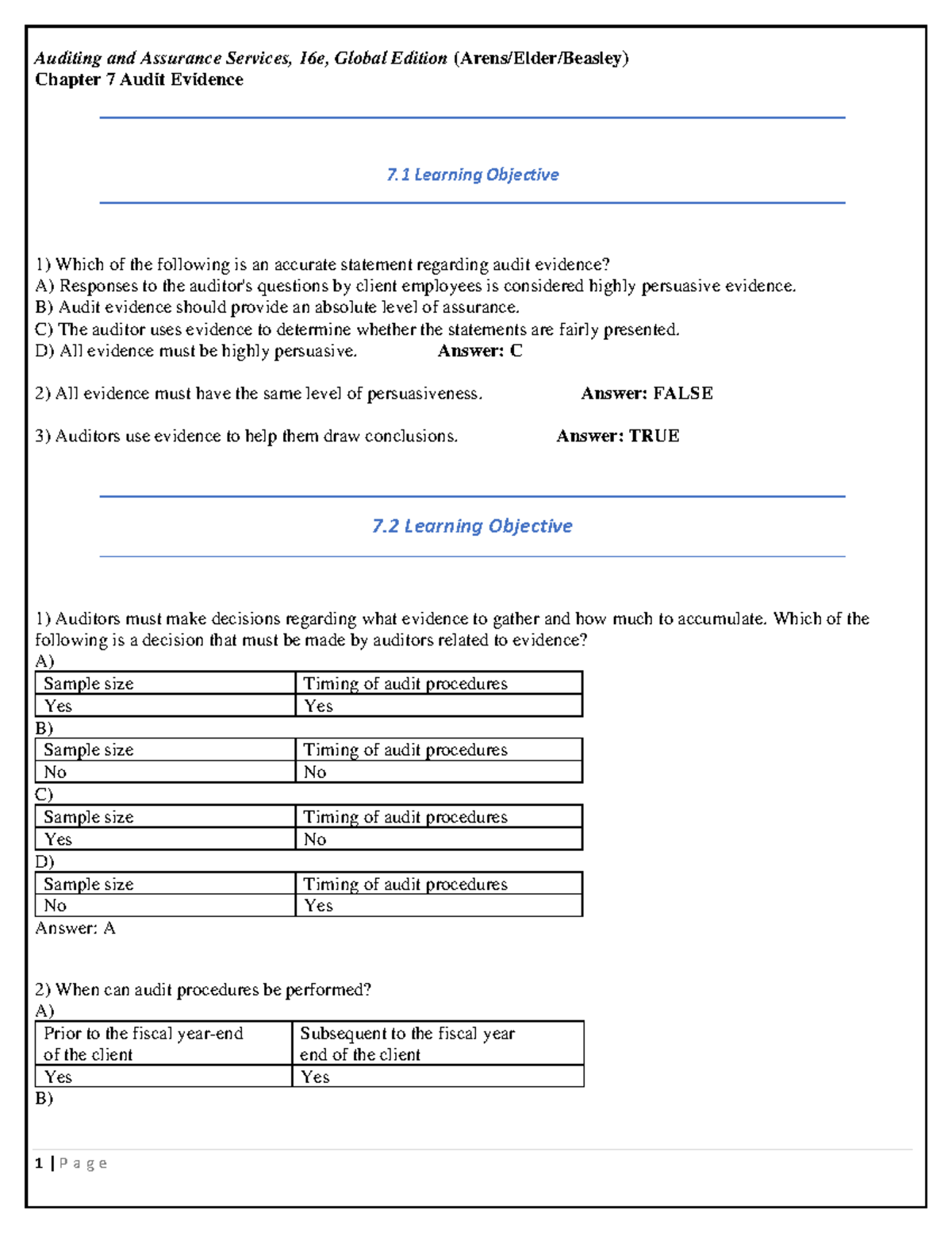 Chapter 7 For Print - test bank auditing - Auditing and Assurance ...