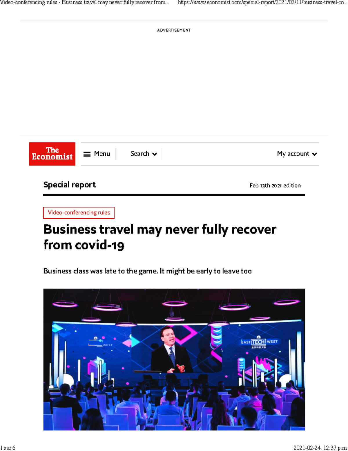 Videoconferencing rules Business travel may never fully recover from covid19 Special report