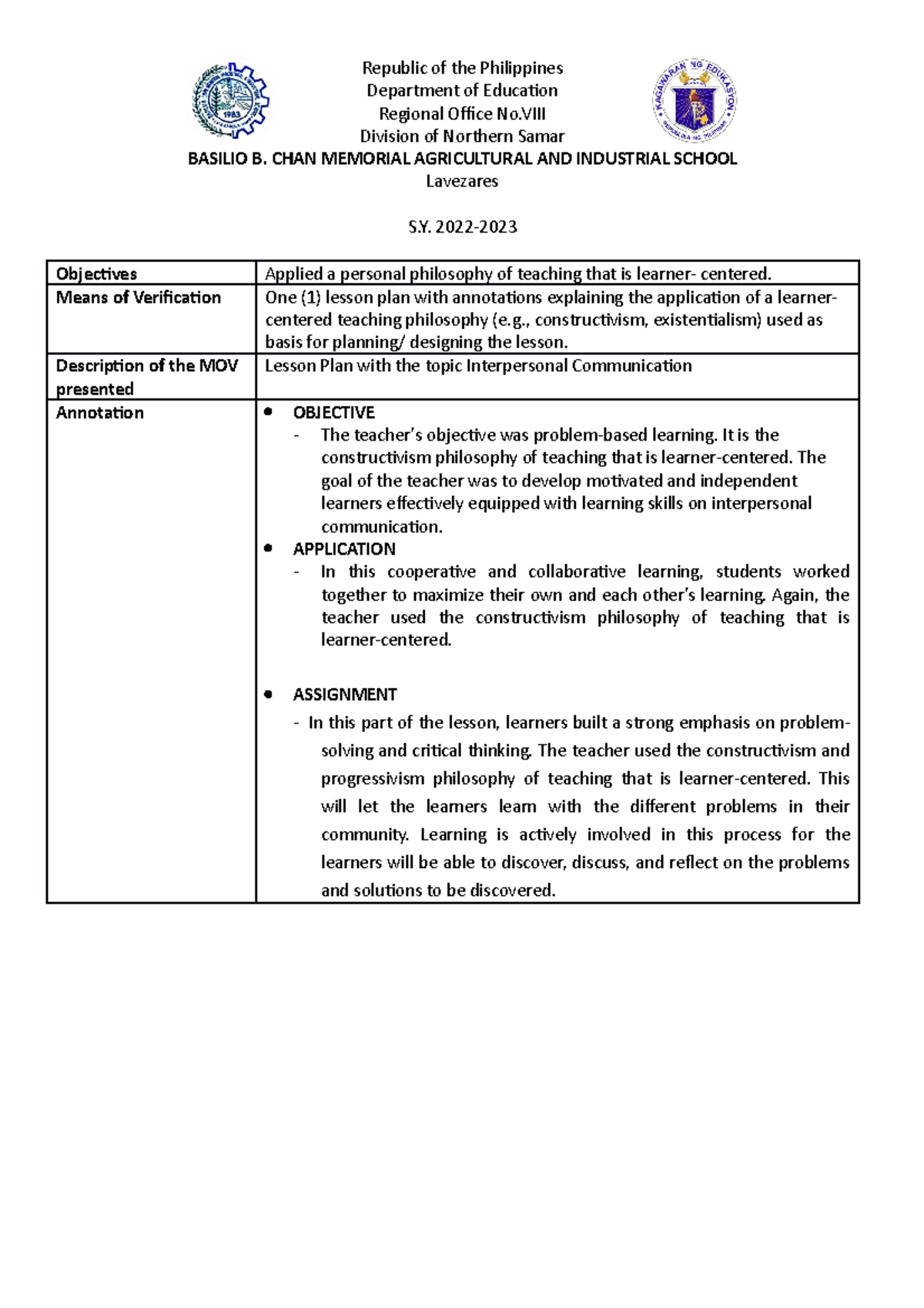 Anotation FORM - Something to read. - Republic of the Philippines ...