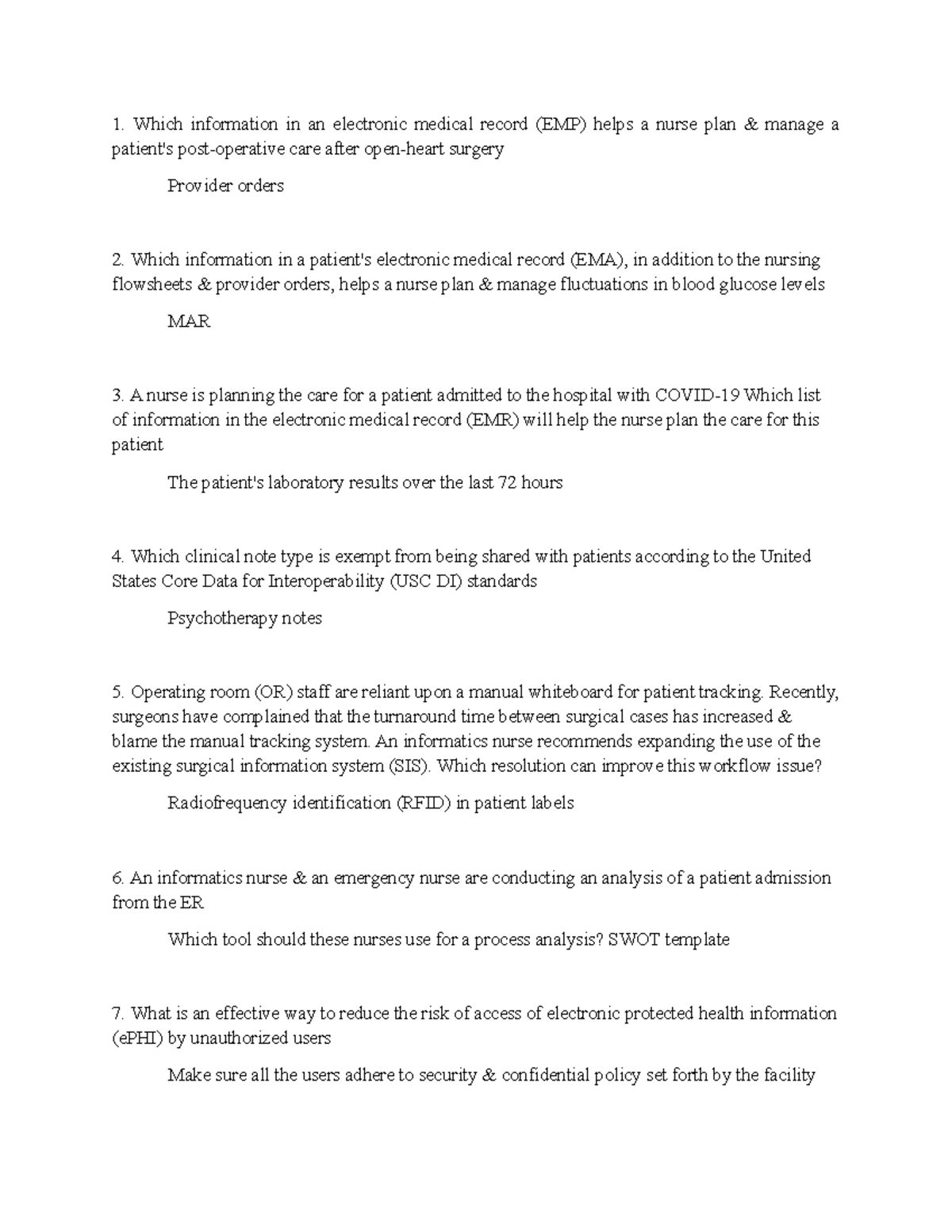 D220 328 Quizlet Practice test Which information in an electronic